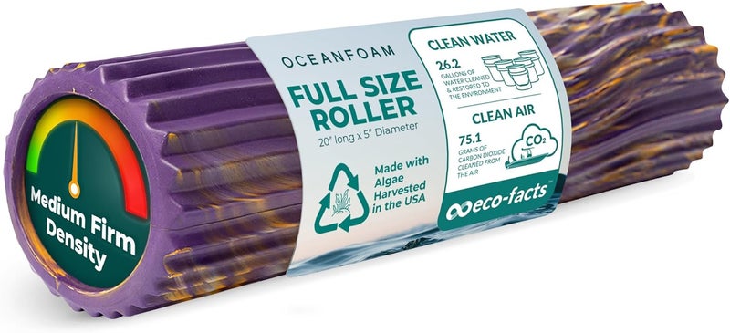 Oceanfoam Tidal Roller - Purple, Gold & Natural Marbled - Muscle Massage Foam Roller for Back Pain & Stretching - Firm & Ergonomic Wide Wave Textured - Yoga, Athletics, Wellness - Full Size, 20" x 5" - Image 1